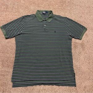 Polo by Ralph Lauren Men's Green and Black Striped Polo Shirt